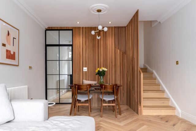 We’re pleased to share some photos we’ve just received from a small project we were commissioned to carry out last year.

The first phase has concentrated on refurbishing the ground floor, opening up the compact interior of the terrace house with new steel framed doors and partitions both internally and externally. A simple palette featuring soft-toned, natural wood finishes to floor as well as feature cladding which wraps around the spine wall and open plan staircase, providing a focus and harmonisng the space.

Designs have also been progressed for a loft extension which we hope will be started on site later this year.

Photographer: @interiorsphotographer.london

#architecture
#architecturephotography
#interiordesign
#refurbishment
#remodel
#londonarchitects
#zrp
#archidaily
#natural
#timber
